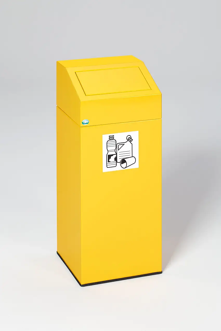 Selbstlöschender Wertstoffsammler "Wertstoffe" | 47 Liter, HxBxT 79x32x32cm | Verzinkter Stahl | Gelb