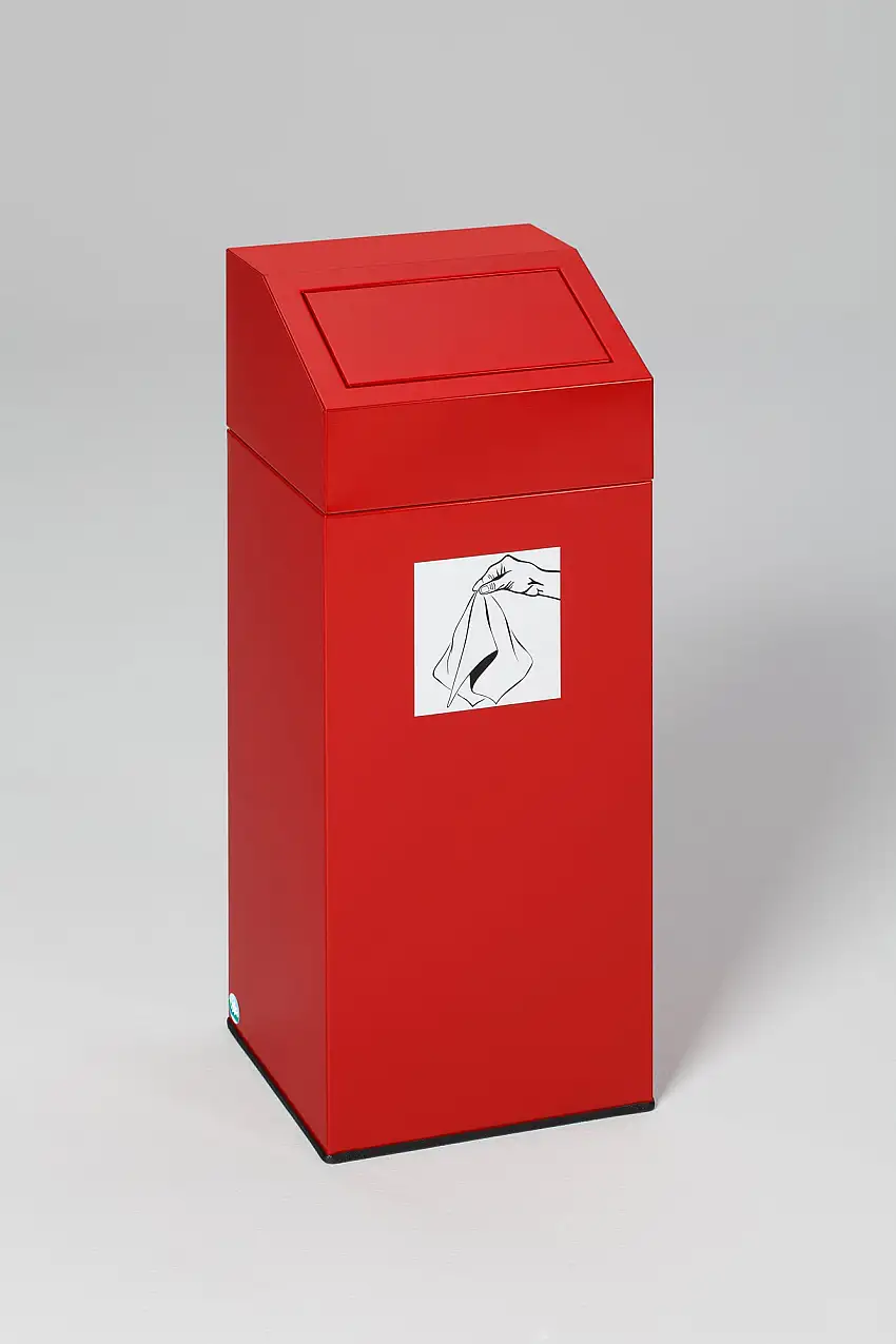 Selbstlöschender Wertstoffsammler "Putztücher" | 47 Liter, HxBxT 79x32x32cm | Verzinkter Stahl | Rot