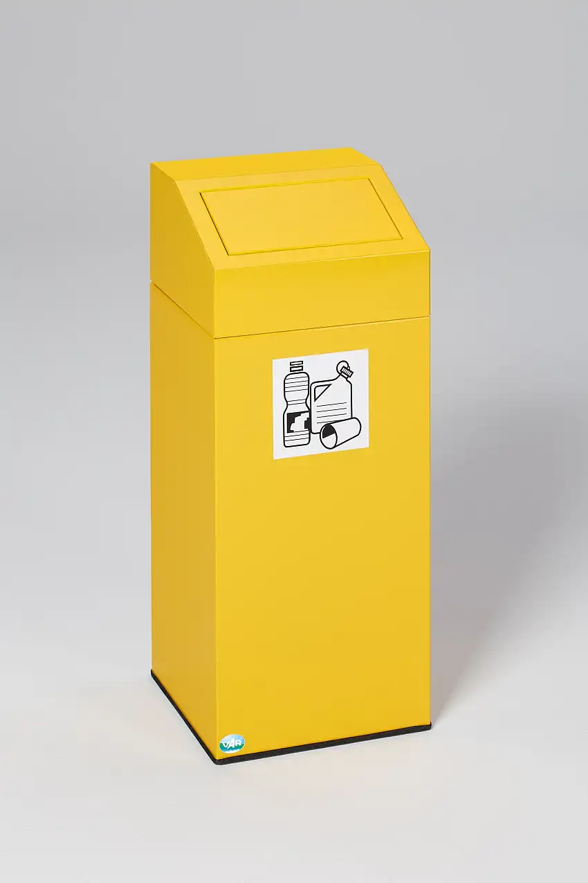 Selbstlöschender Wertstoffsammler "Wertstoffe" | 82 Liter, HxBxT 89x38x38cm | Verzinkter Stahl | Gelb