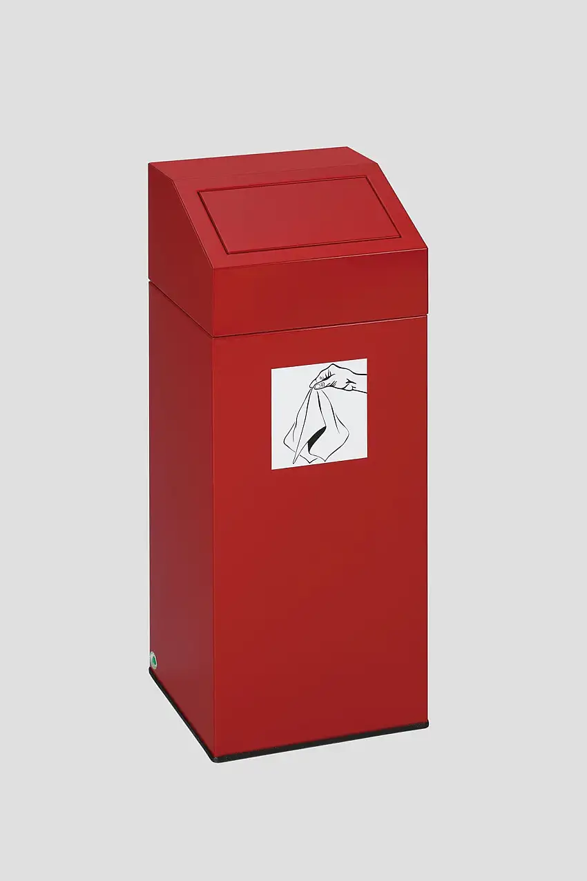 Selbstlöschender Wertstoffsammler "Putztücher" | 82 Liter, HxBxT 89x38x38cm | Verzinkter Stahl | Rot