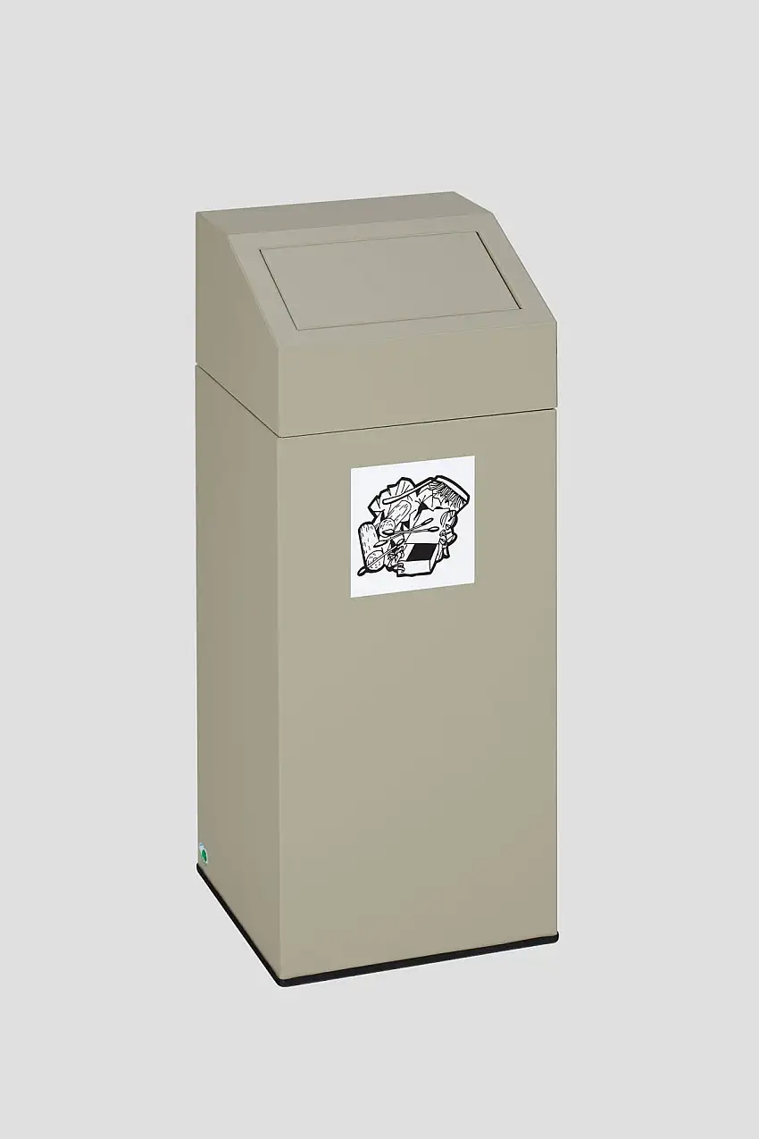 Selbstlöschender Wertstoffsammler "Restmüll" | 82 Liter, HxBxT 89x38x38cm | Verzinkter Stahl | Grau