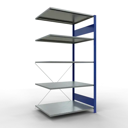 Schulte Fachbodenregal MULTIplus150 Stecksystem | Anbauregal | HxBxT 200x100x80cm | 5 Ebenen | Fachlast 150kg | Enzianblau/Verzinkt