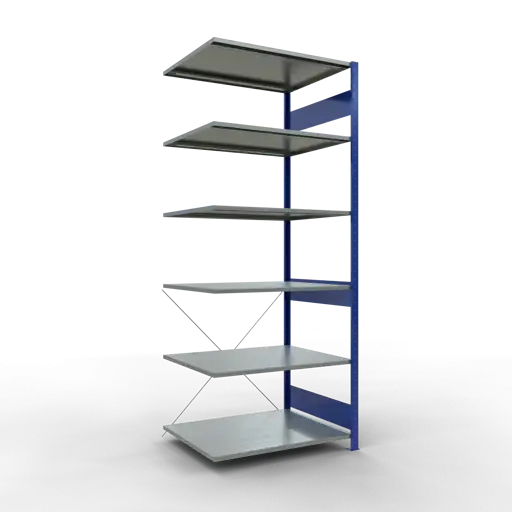 Schulte Fachbodenregal MULTIplus150 Stecksystem | Anbauregal | HxBxT 250x100x80cm | 6 Ebenen | Fachlast 150kg | Enzianblau/Verzinkt