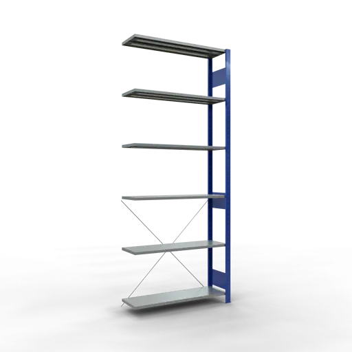 Schulte Fachbodenregal MULTIplus150 Stecksystem | Anbauregal | HxBxT 250x100x30cm | 6 Ebenen | Fachlast 150kg | Enzianblau/Verzinkt