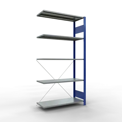 Schulte Fachbodenregal MULTIplus150 Stecksystem | Anbauregal | HxBxT 200x100x40cm | 5 Ebenen | Fachlast 150kg | Enzianblau/Verzinkt