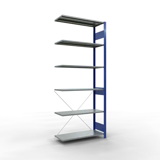 Schulte Fachbodenregal MULTIplus150 Stecksystem | Anbauregal | HxBxT 250x100x40cm | 6 Ebenen | Fachlast 150kg | Enzianblau/Verzinkt