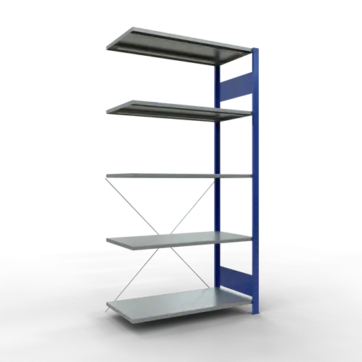 Schulte Fachbodenregal MULTIplus150 Stecksystem | Anbauregal | HxBxT 200x100x50cm | 5 Ebenen | Fachlast 150kg | Enzianblau/Verzinkt
