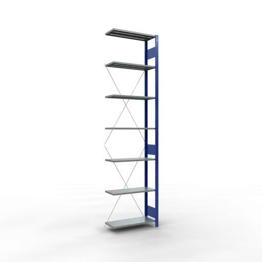 Schulte Fachbodenregal MULTIplus150 Stecksystem | Anbauregal | HxBxT 300x75x30cm | 7 Ebenen | Fachlast 150kg | Enzianblau/Verzinkt