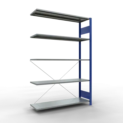 Schulte Fachbodenregal MULTIplus150 Stecksystem | Anbauregal | HxBxT 200x130x40cm | 5 Ebenen | Fachlast 150kg | Enzianblau/Verzinkt