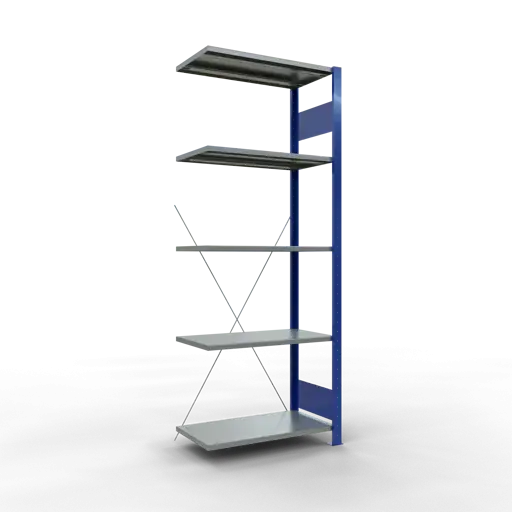Schulte Fachbodenregal MULTIplus150 Stecksystem | Anbauregal | HxBxT 200x75x40cm | 5 Ebenen | Fachlast 150kg | Enzianblau/Verzinkt