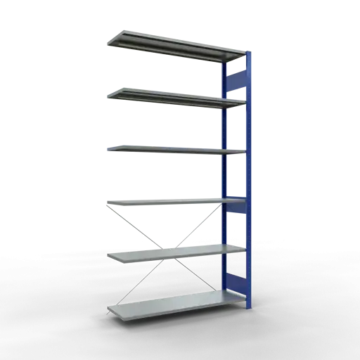 Schulte Fachbodenregal MULTIplus150 Stecksystem | Anbauregal | HxBxT 250x130x40cm | 6 Ebenen | Fachlast 150kg | Enzianblau/Verzinkt
