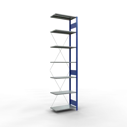 Schulte Fachbodenregal MULTIplus150 Stecksystem | Anbauregal | HxBxT 300x75x40cm | 7 Ebenen | Fachlast 150kg | Enzianblau/Verzinkt