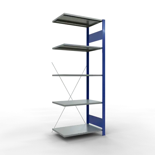 Schulte Fachbodenregal MULTIplus150 Stecksystem | Anbauregal | HxBxT 200x75x50cm | 5 Ebenen | Fachlast 150kg | Enzianblau/Verzinkt