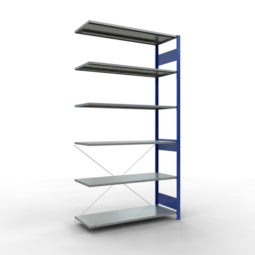 Schulte Fachbodenregal MULTIplus150 Stecksystem | Anbauregal | HxBxT 250x130x50cm | 6 Ebenen | Fachlast 150kg | Enzianblau/Verzinkt