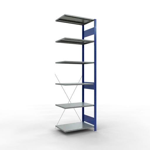 Schulte Fachbodenregal MULTIplus150 Stecksystem | Anbauregal | HxBxT 250x75x50cm | 6 Ebenen | Fachlast 150kg | Enzianblau/Verzinkt