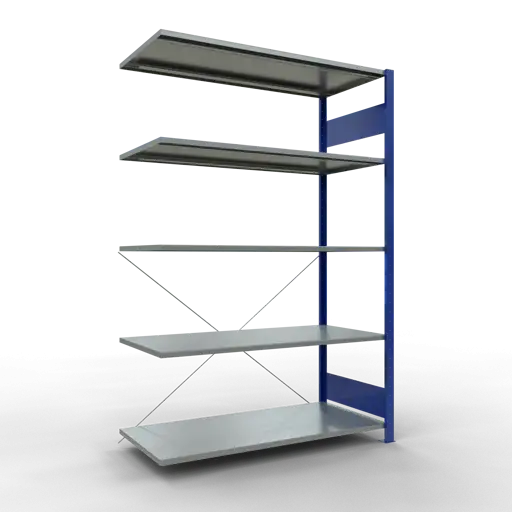 Schulte Fachbodenregal MULTIplus150 Stecksystem | Anbauregal | HxBxT 200x130x60cm | 5 Ebenen | Fachlast 150kg | Enzianblau/Verzinkt