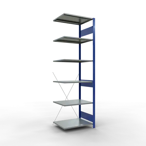 Schulte Fachbodenregal MULTIplus150 Stecksystem | Anbauregal | HxBxT 250x75x60cm | 6 Ebenen | Fachlast 150kg | Enzianblau/Verzinkt