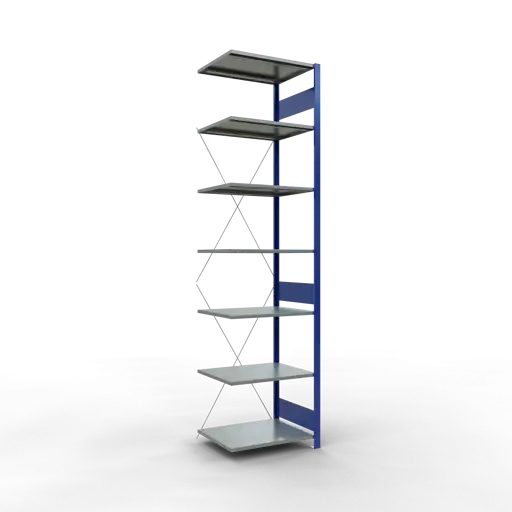 Schulte Fachbodenregal MULTIplus150 Stecksystem | Anbauregal | HxBxT 300x75x60cm | 7 Ebenen | Fachlast 150kg | Enzianblau/Verzinkt