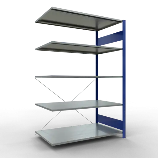 Schulte Fachbodenregal MULTIplus150 Stecksystem | Anbauregal | HxBxT 200x130x80cm | 5 Ebenen | Fachlast 150kg | Enzianblau/Verzinkt