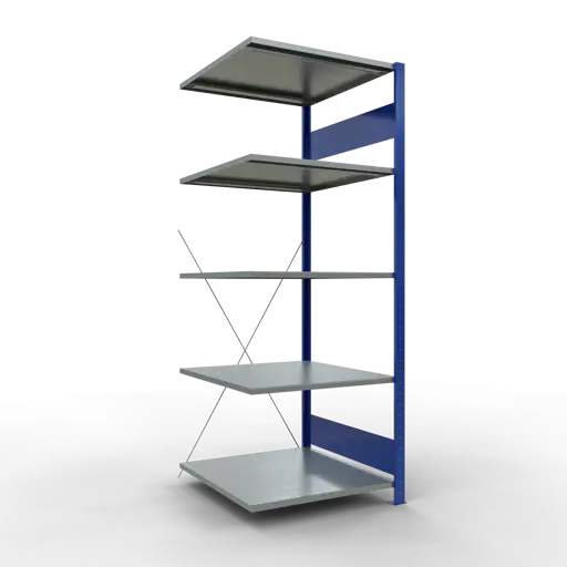Schulte Fachbodenregal MULTIplus150 Stecksystem | Anbauregal | HxBxT 200x75x80cm | 5 Ebenen | Fachlast 150kg | Enzianblau/Verzinkt