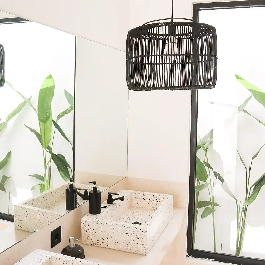 Lampenschirm, Schwarze Rattan Pendelleuchte LIKU (2 Größen)