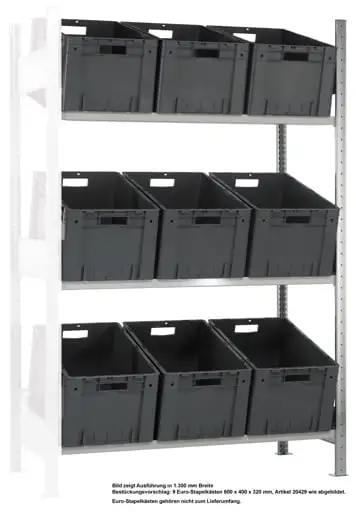 Schulte Schrägbodenregal MULTIplus150 | Anbauregal ohne Behälter | HxBxT 200x130x60cm | 3 Fachböden | Traglast 150kg | Verzinkt/Lichtgrau