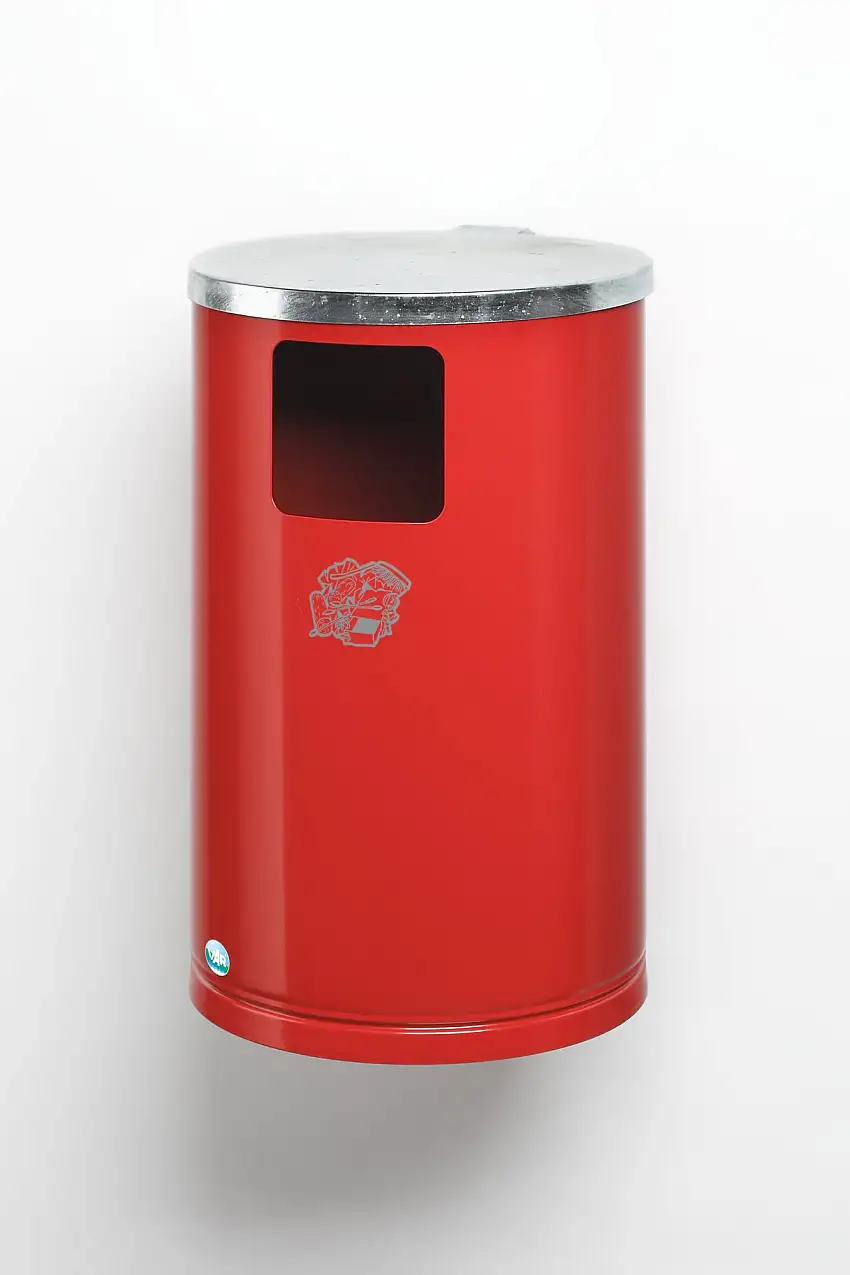 Abfallsammler zur Wand- oder Rohrbefestigung | 30 Liter, HxBxT 62x30x30cm | Verzinkter Stahl | Rot