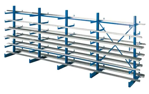 Schulte Kragarmregal-Set K 1000 doppelseitig | Grundregal | HxBxT 200x500x2x500cm | Tragkraft je Arm 200kg | Enzianblau