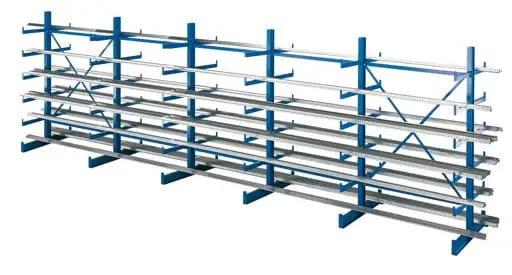 Schulte Kragarmregal-Set K 1000 doppelseitig | Grundregal | HxBxT 200x625x2x500cm | Tragkraft je Arm 200kg | Enzianblau