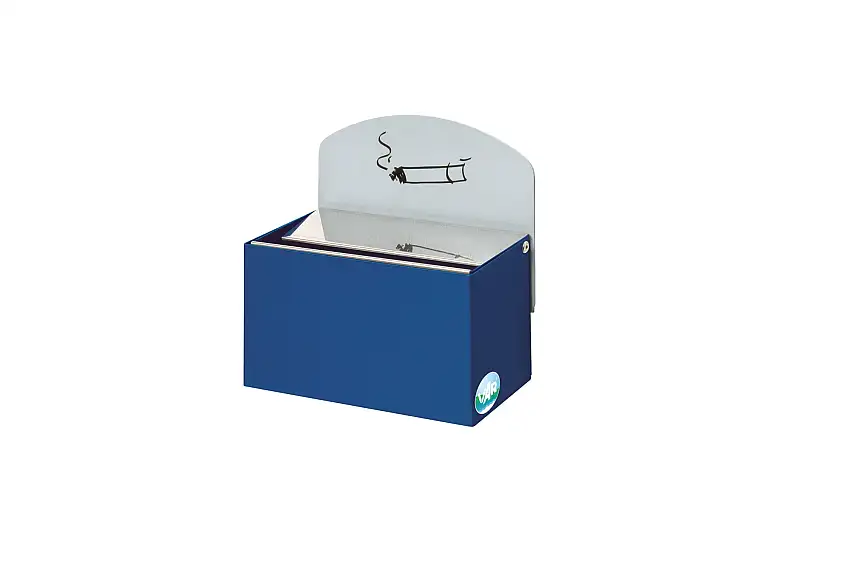Robuster Wandascher mit Schild | 0,4 Liter, HxBxT 16x14x9,8cm | Verzinkter Stahl | Blau