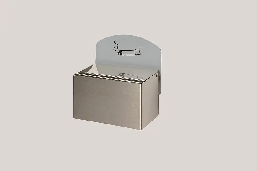 Robuster Wandascher mit Hinweisschild | 0,4 Liter, HxBxT 8,7x14x9,8cm | Edelstahl
