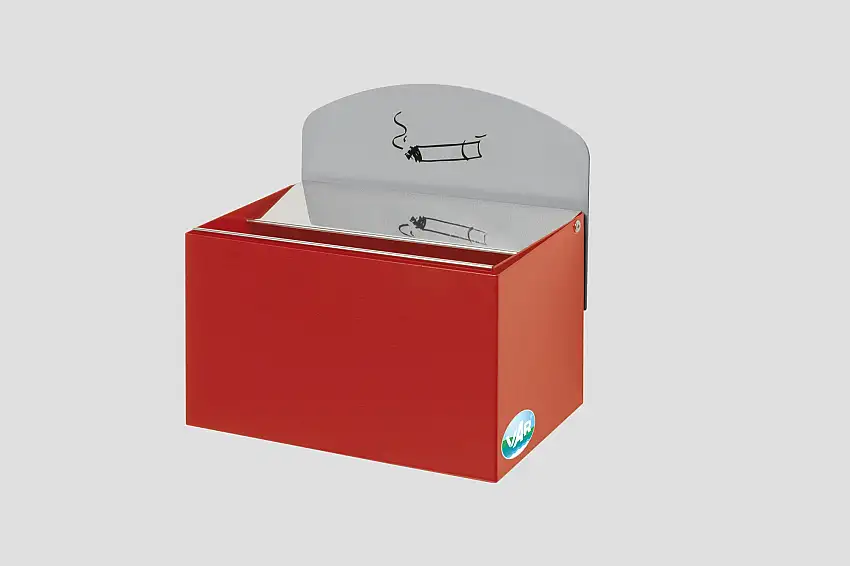 Robuster Wandascher mit Schild | 0,8 Liter, HxBxT 20x20x12,5cm | Verzinkter Stahl | Rot