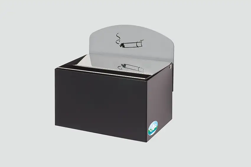 Robuster Wandascher mit Schild | 0,8 Liter, HxBxT 20x20x12,5cm | Verzinkter Stahl | Anthrazit