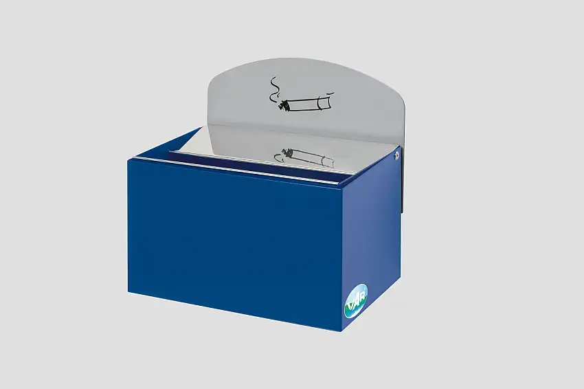 Robuster Wandascher mit Schild | 0,8 Liter, HxBxT 20x20x12,5cm | Verzinkter Stahl | Blau