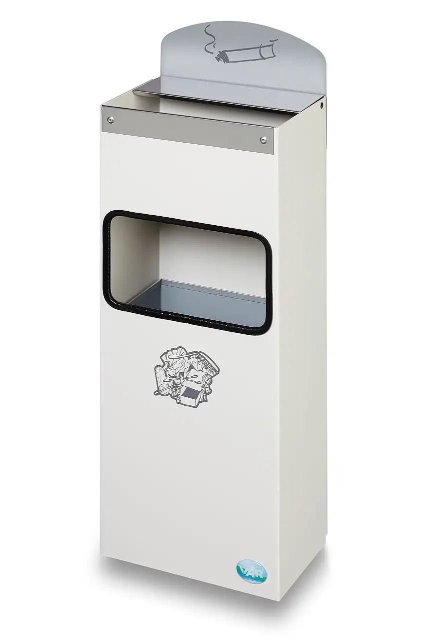 Robuster Wandascher mit Schild | 4 Liter, HxBxT 55x14,5x22cm | Verzinkter Stahl | Weiß