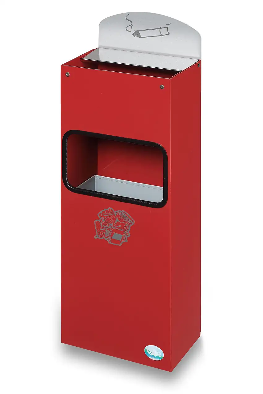 Robuster Wandascher mit Schild | 4 Liter, HxBxT 55x14,5x22cm | Verzinkter Stahl | Rot
