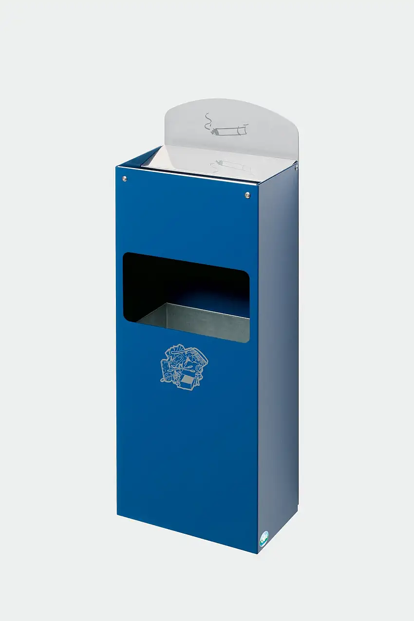 Robuster Wandascher mit Schild | 4 Liter, HxBxT 55x14,5x22cm | Verzinkter Stahl | Blau