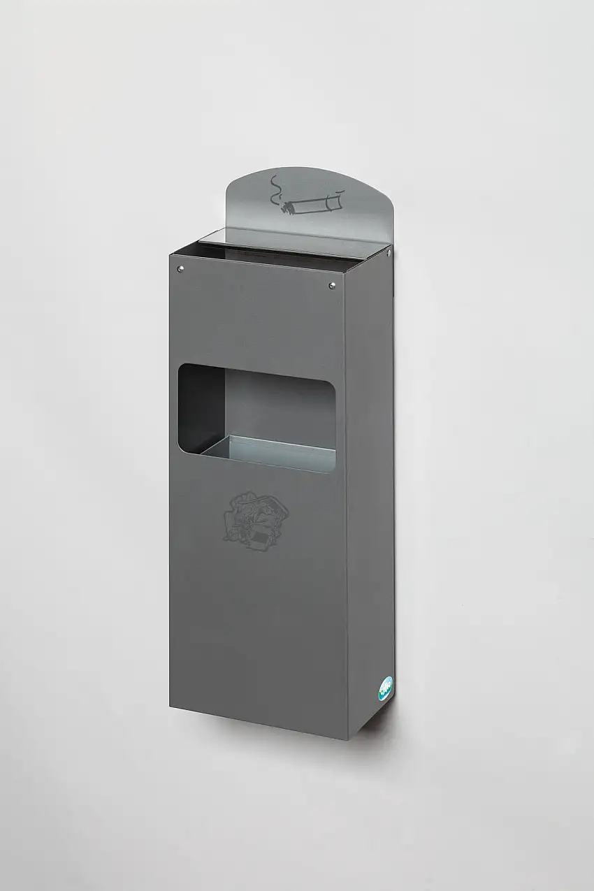 Robuster Wandascher mit Schild | 4 Liter, HxBxT 55x14,5x22cm | Verzinkter Stahl | Silber