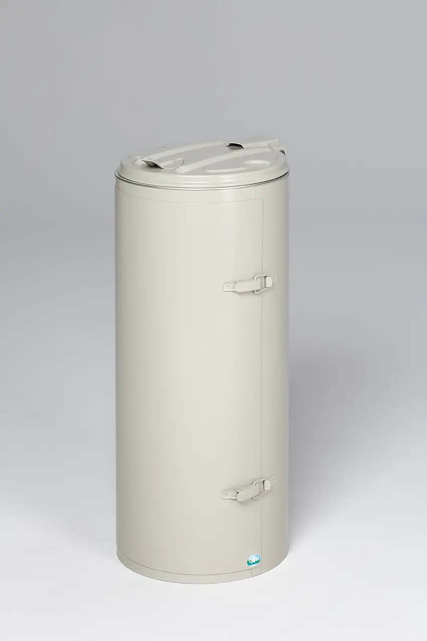 Robuster Abfallsammler mit Deckel & Einflügeltür | 70 Liter, HxBxT 90x45x45cm | Stahl | Grau