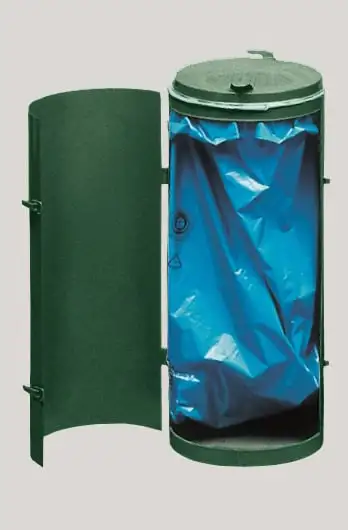 Robuster Abfallsammler mit Deckel & Einflügeltür | 70 Liter, HxBxT 90x45x45cm | Stahl | Grün