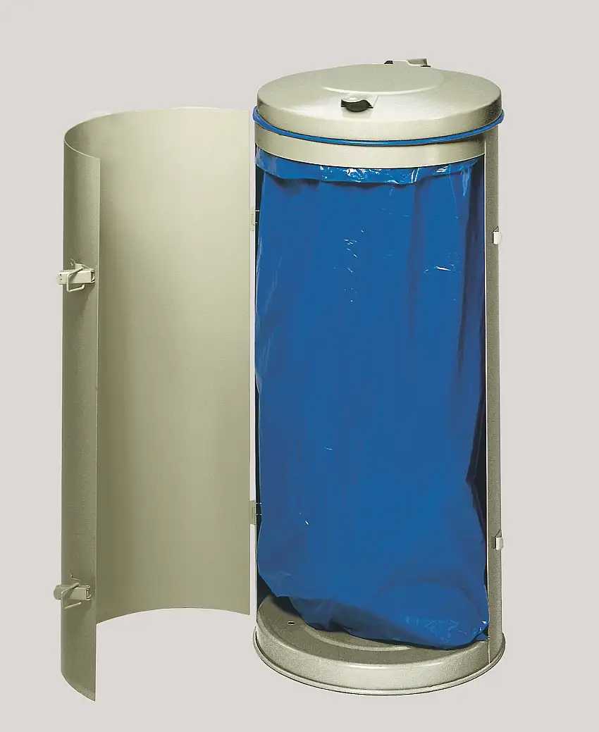 Robuster Abfallsammler mit Deckel & Einflügeltür | 120 Liter, HxBxT 98x50x50cm | Stahl | Grau
