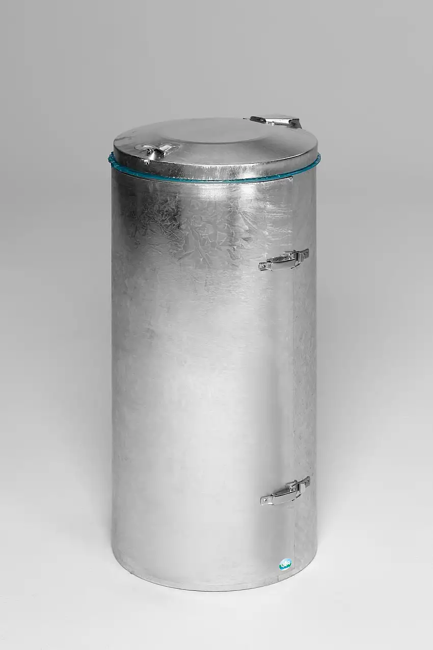 Robuster Abfallsammler mit Deckel & Einflügeltür | 120 Liter, HxBxT 98x50x50cm | Stahl | Feuerverzinkt