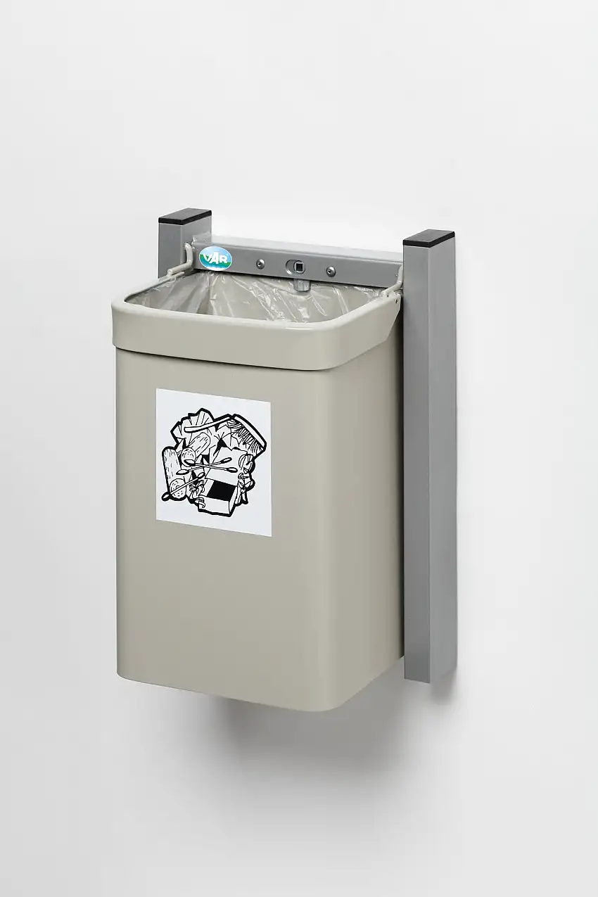 Robuster Abfallsammler 1-Fach mit Wandhalterung | 15 Liter, HxBxT 42,5x31x23cm | Verzinkter Stahl | Grau