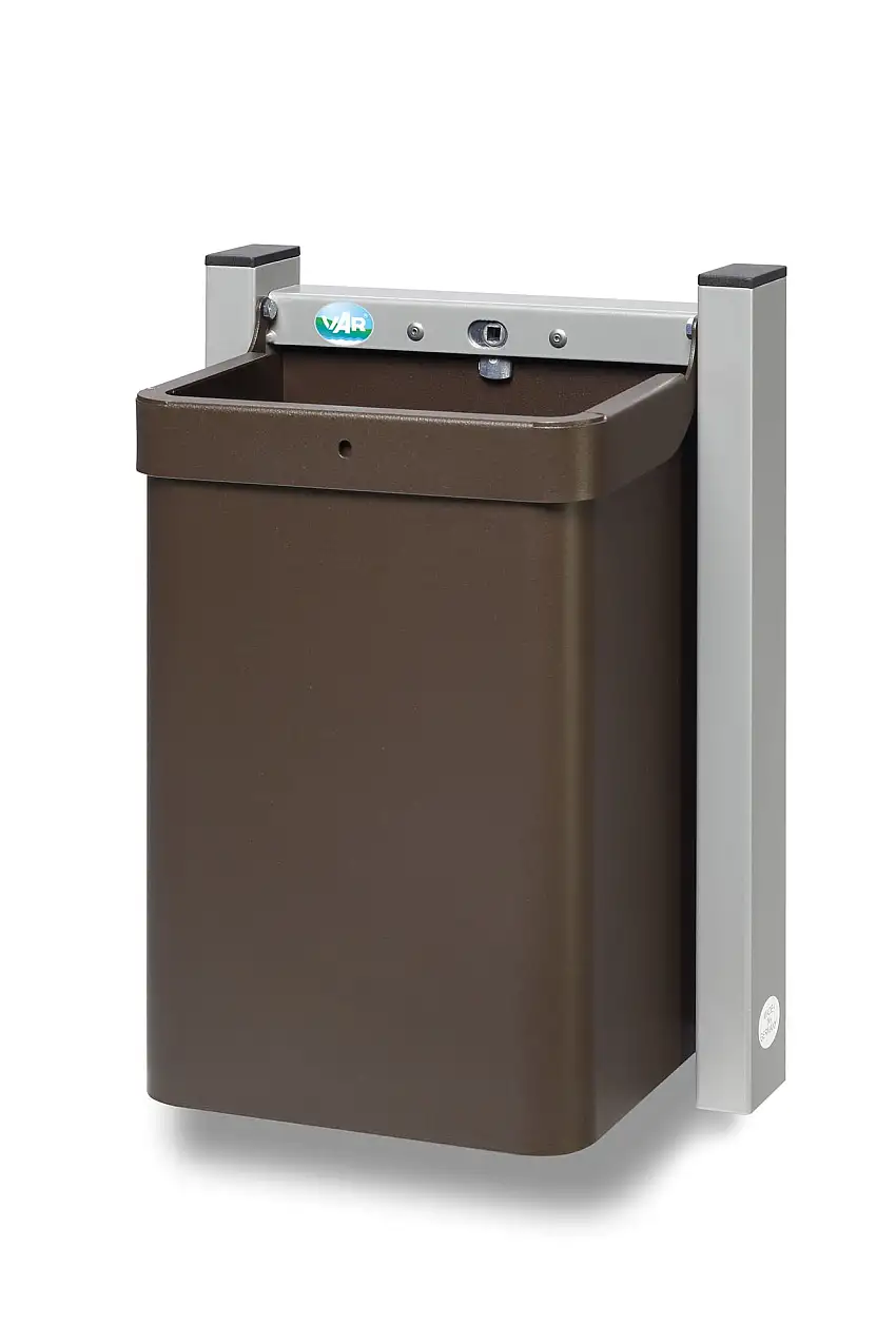 Robuster Abfallsammler 1-Fach mit Wandhalterung | 15 Liter, HxBxT 42,5x31x23cm | Verzinkter Stahl | Grün