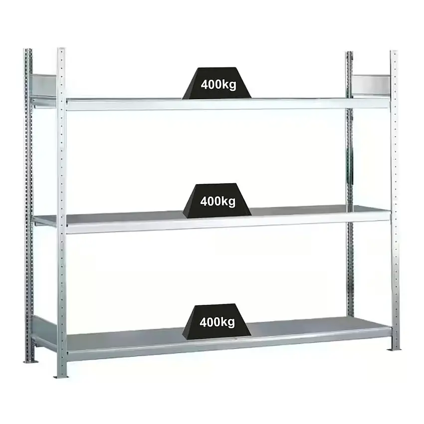 Schulte Weitspannregal mit Stahlböden WS 2000 | Grundregal | HxBxT 200x200x60cm | 3 Ebenen | Fachlast 400kg | Verzinkt