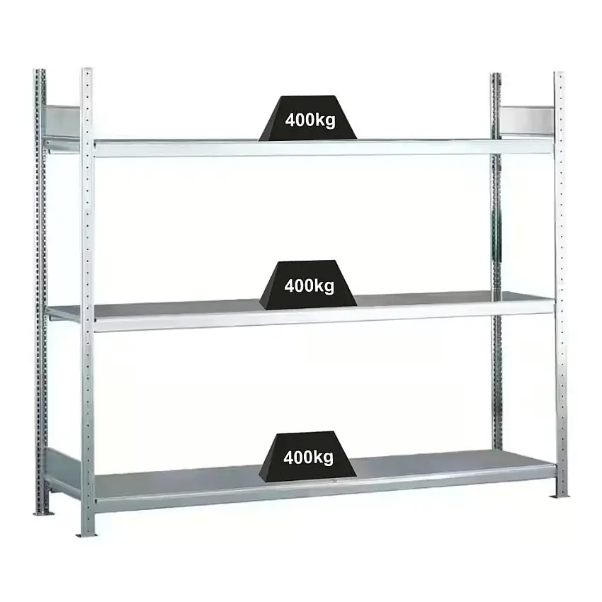 Schulte Weitspannregal mit Stahlböden WS 2000 | Grundregal | HxBxT 200x150x80cm | 3 Ebenen | Fachlast 400kg | Verzinkt