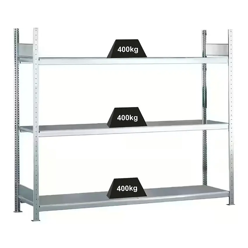 Schulte Weitspannregal mit Stahlböden WS 2000 | Grundregal | HxBxT 200x200x40cm | 3 Ebenen | Fachlast 400kg | Verzinkt