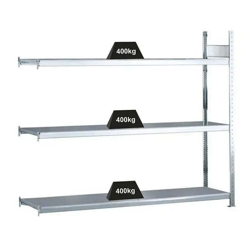 Schulte Weitspannregal mit Stahlböden WS 2000 | Anbauregal | HxBxT 200x150x40cm | 3 Ebenen | Fachlast 400kg | Verzinkt