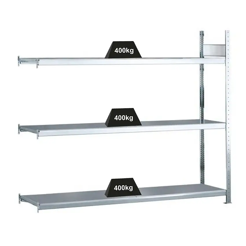 Schulte Weitspannregal mit Stahlböden WS 2000 | Anbauregal | HxBxT 200x200x40cm | 3 Ebenen | Fachlast 400kg | Verzinkt