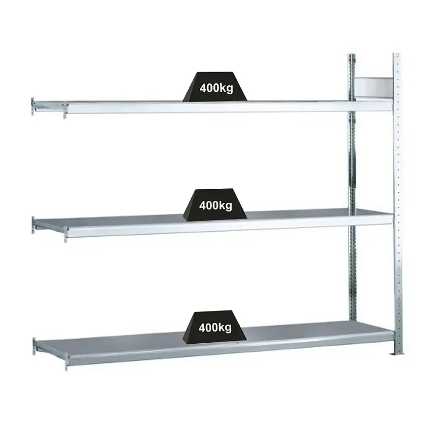 Schulte Weitspannregal mit Stahlböden WS 2000 | Anbauregal | HxBxT 200x200x80cm | 3 Ebenen | Fachlast 400kg | Verzinkt